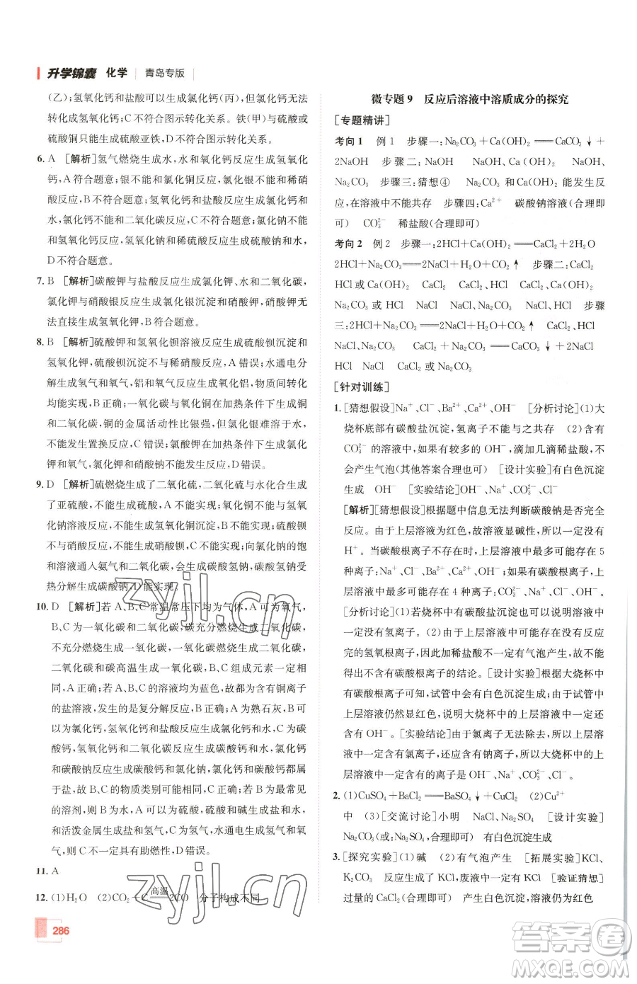 新疆青少年出版社2023升學(xué)錦囊九年級全一冊化學(xué)青島專版參考答案