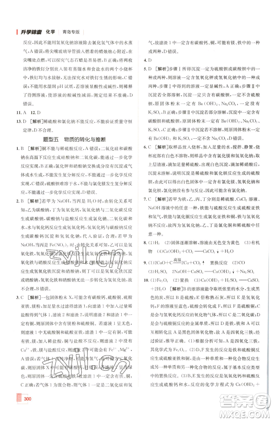 新疆青少年出版社2023升學(xué)錦囊九年級全一冊化學(xué)青島專版參考答案