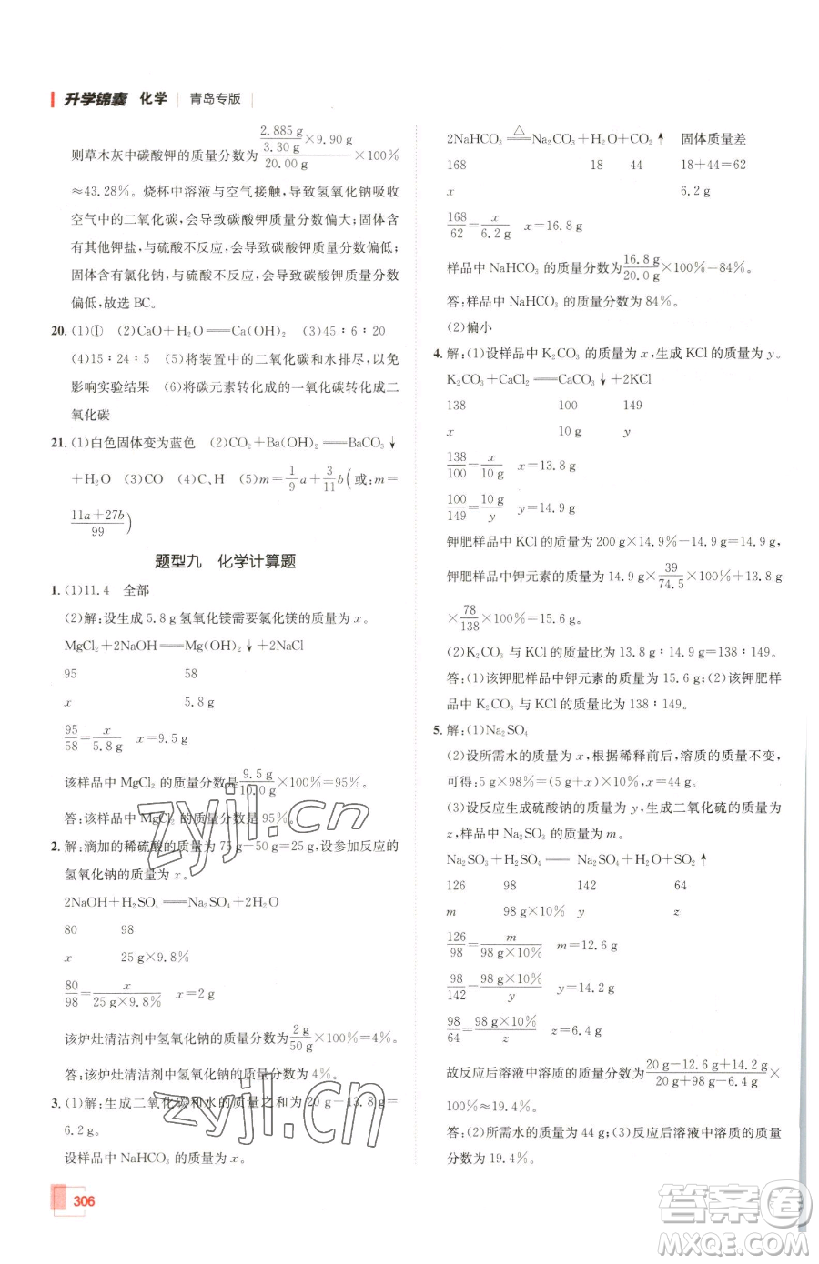 新疆青少年出版社2023升學(xué)錦囊九年級全一冊化學(xué)青島專版參考答案