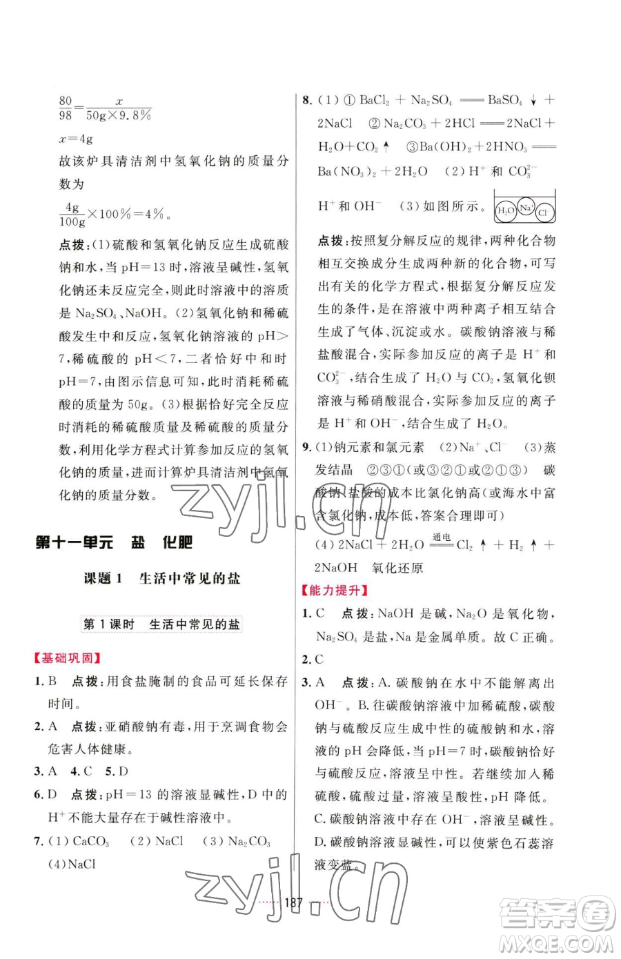 吉林教育出版社2023三維數(shù)字課堂九年級下冊化學(xué)人教版參考答案