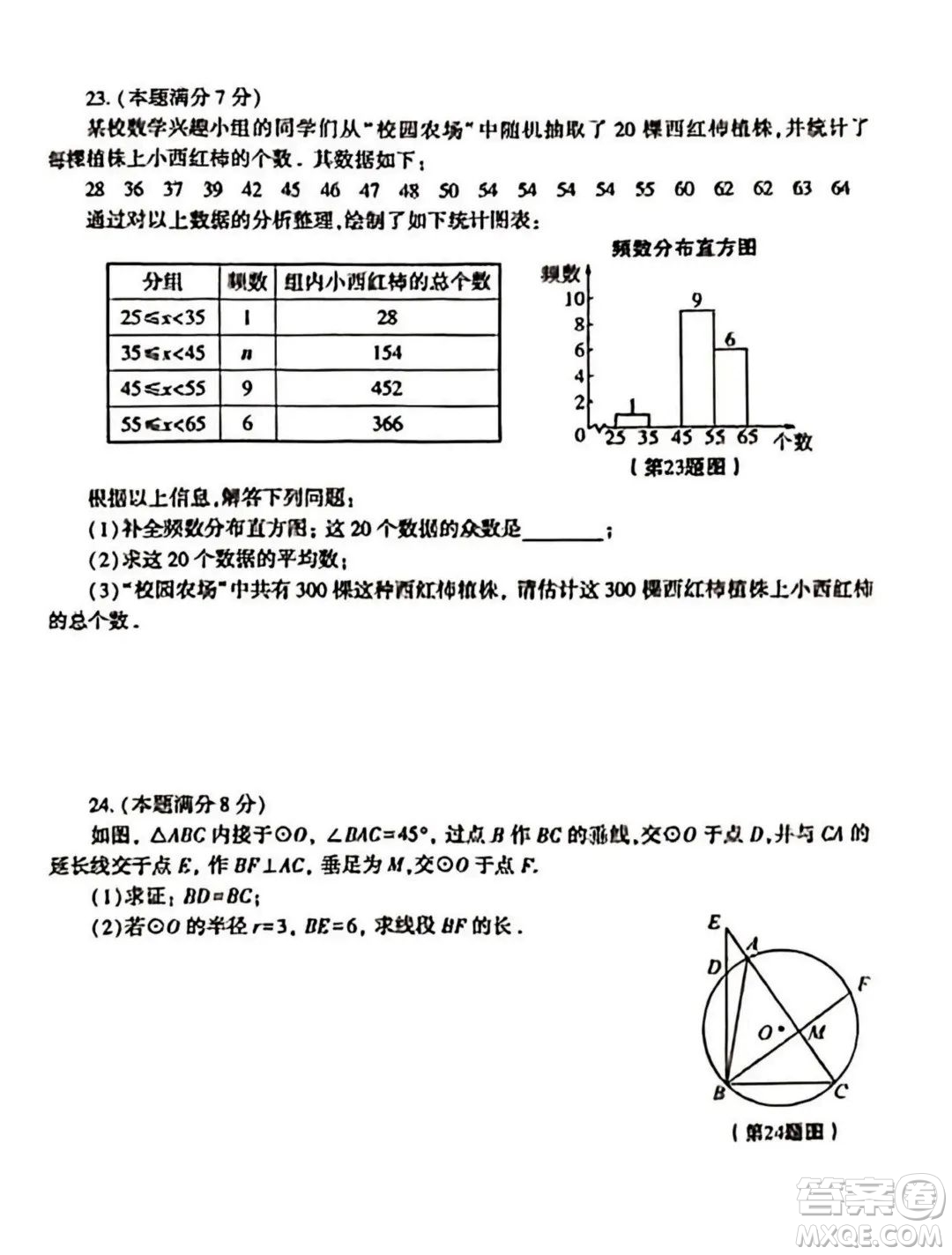 2023陜西中考數(shù)學試卷答案