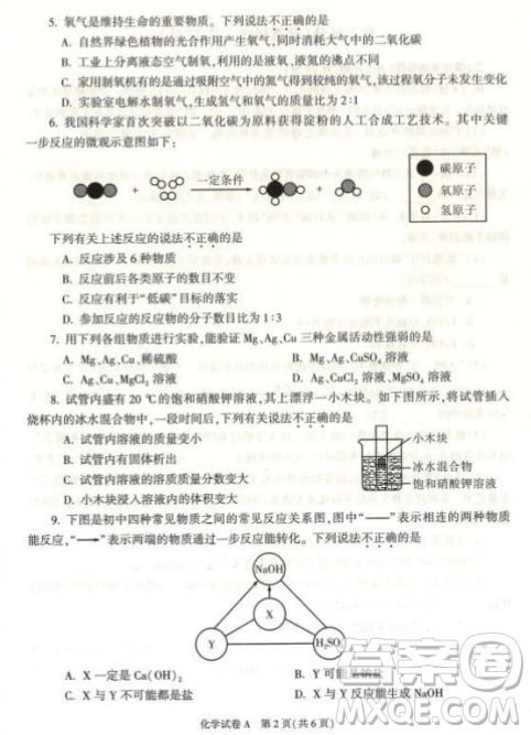 2023陜西中考化學(xué)試卷答案