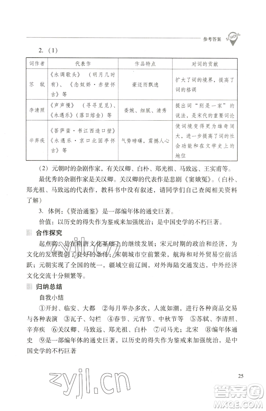 山西教育出版社2023新課程問題解決導(dǎo)學(xué)方案七年級(jí)下冊(cè)中國歷史人教版參考答案