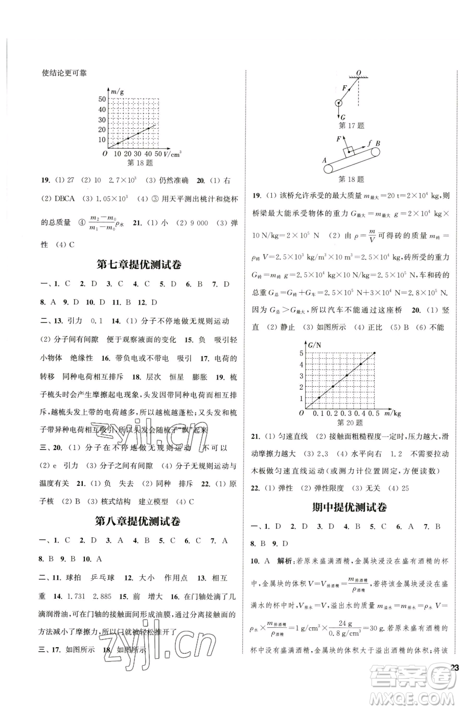 南京大學(xué)出版社2023提優(yōu)訓(xùn)練課課練八年級下冊物理蘇科版徐州專版參考答案