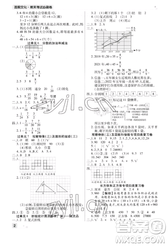 北方婦女兒童出版社2023期末考試必刷卷五年級(jí)下冊(cè)數(shù)學(xué)人教版河南專版參考答案