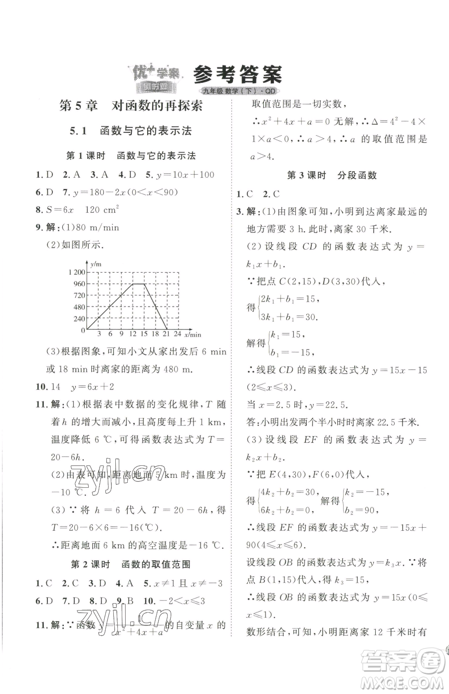 吉林教育出版社2023優(yōu)+學(xué)案課時(shí)通九年級(jí)下冊(cè)數(shù)學(xué)青島版參考答案