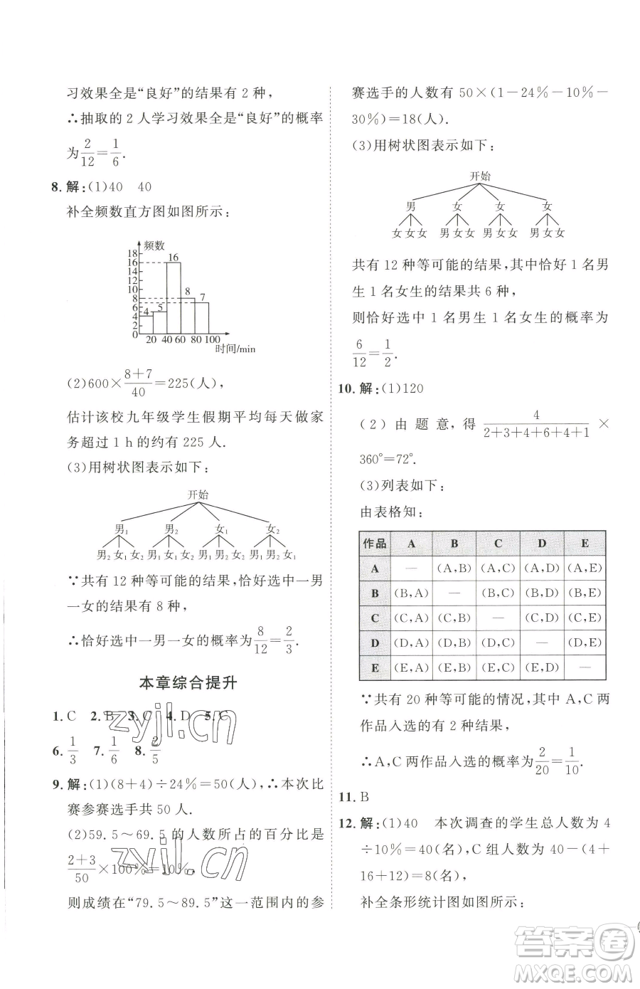 吉林教育出版社2023優(yōu)+學(xué)案課時(shí)通九年級(jí)下冊(cè)數(shù)學(xué)青島版參考答案