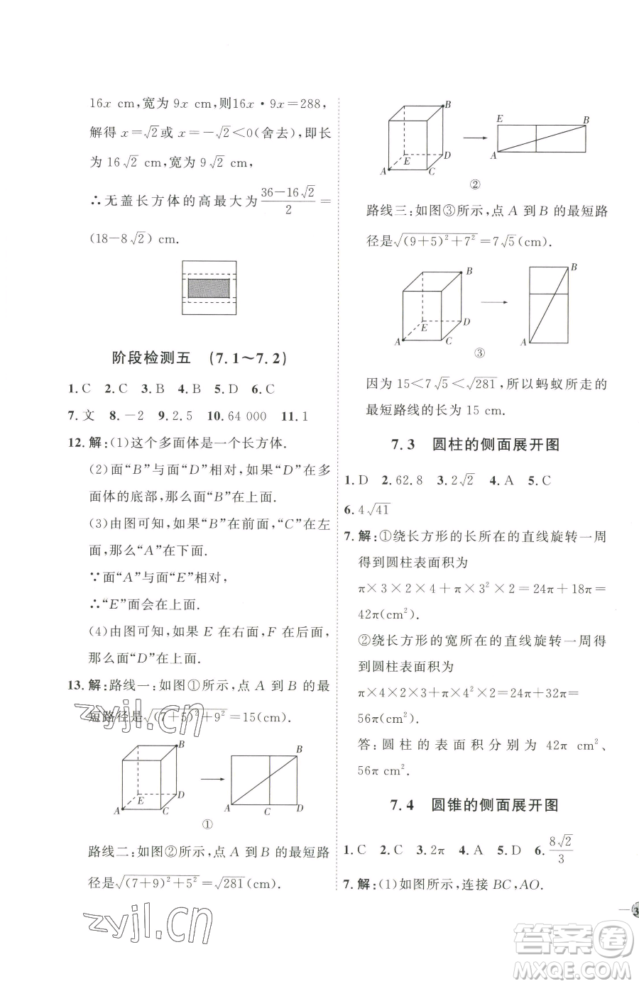 吉林教育出版社2023優(yōu)+學(xué)案課時(shí)通九年級(jí)下冊(cè)數(shù)學(xué)青島版參考答案