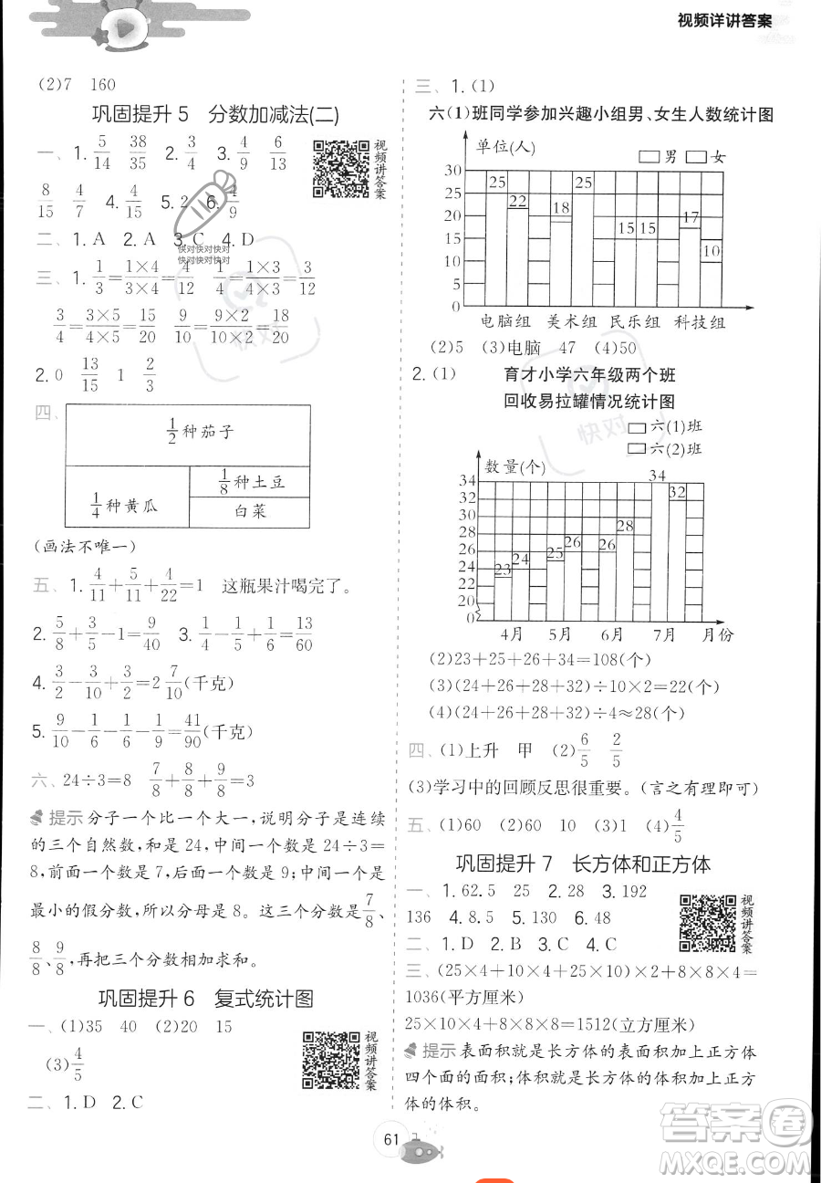 江蘇人民出版社2023實(shí)驗(yàn)班提優(yōu)訓(xùn)練暑假銜接五年級(jí)數(shù)學(xué)青島版參考答案