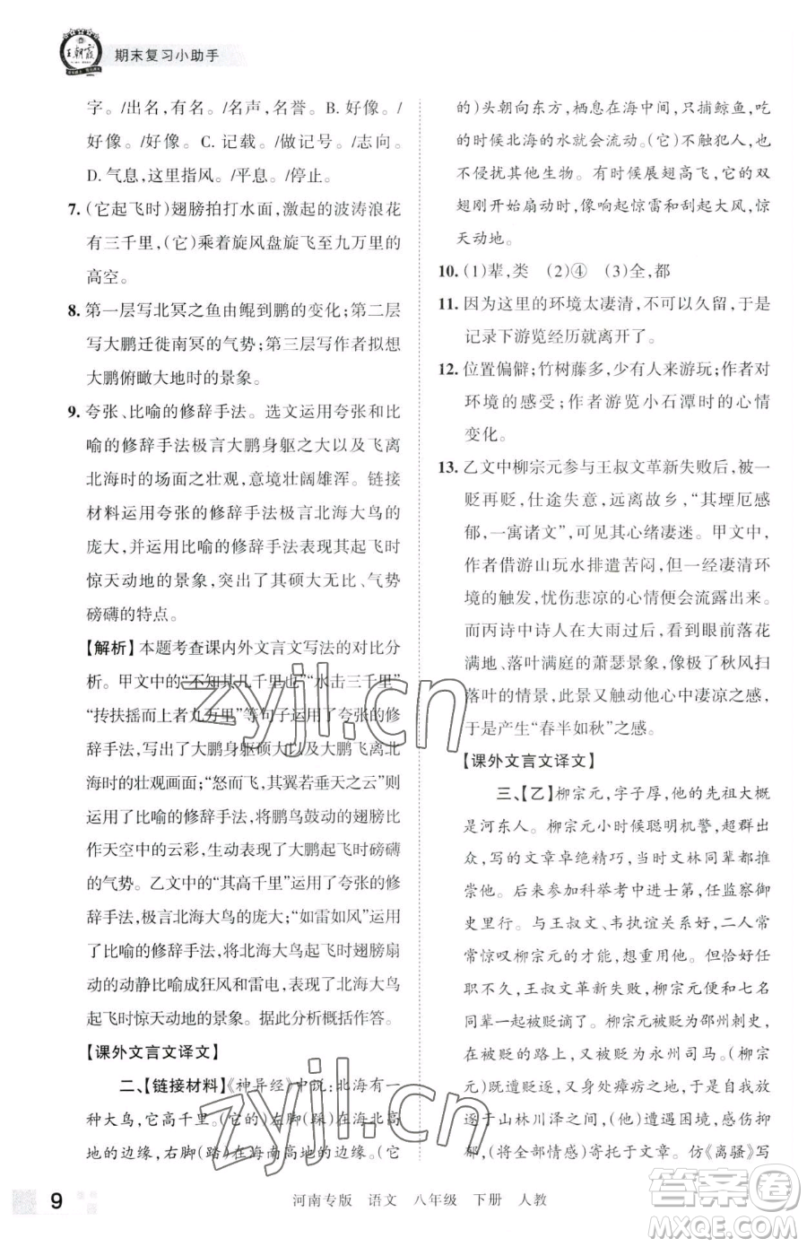 江西人民出版社2023王朝霞各地期末試卷精選八年級(jí)下冊(cè)語(yǔ)文人教版河南專版參考答案