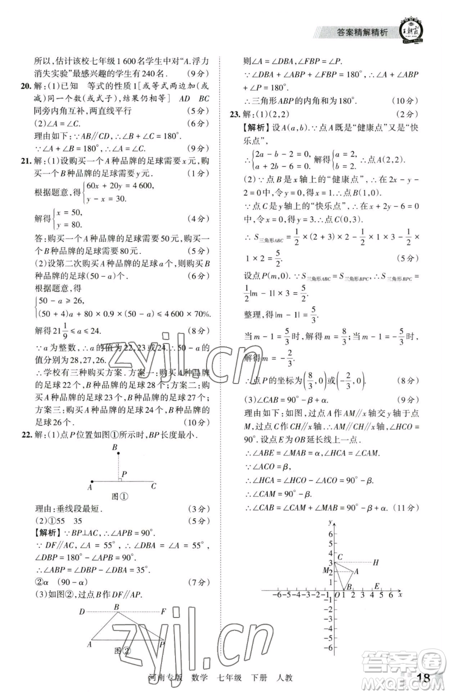 江西人民出版社2023王朝霞各地期末試卷精選七年級下冊數(shù)學(xué)人教版河南專版參考答案