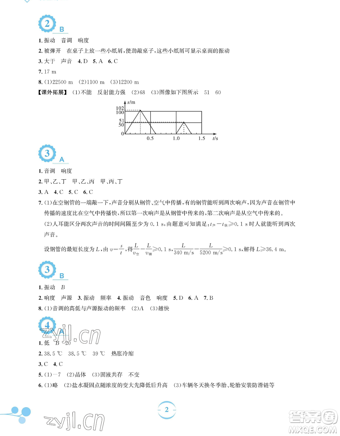 安徽教育出版社2023暑假作業(yè)八年級物理人教版參考答案