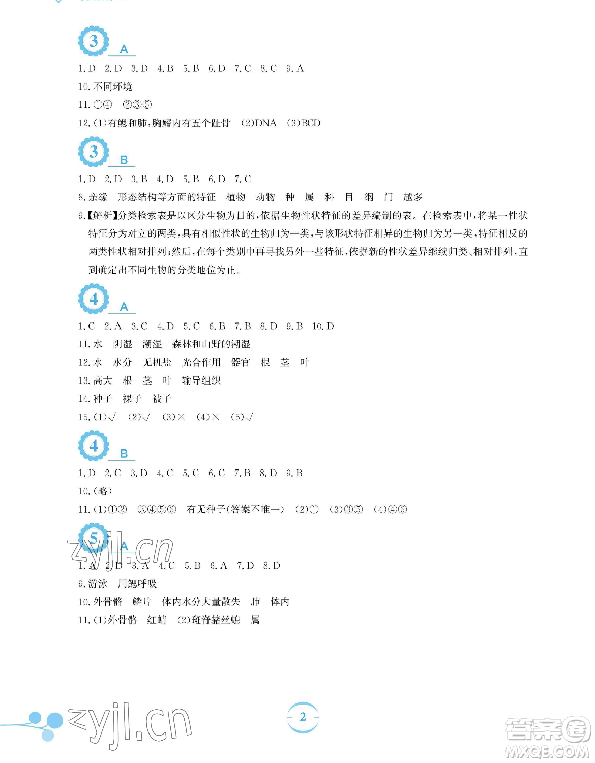 安徽教育出版社2023暑假作業(yè)八年級生物學(xué)北師大版參考答案