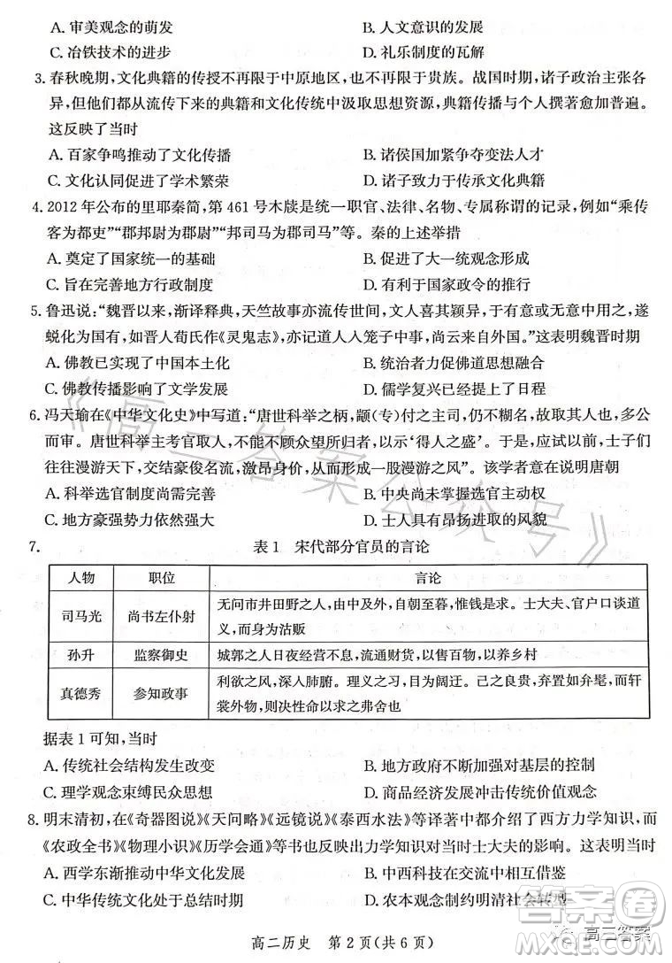 滄州市2023學年高二下學期期末教學質量監(jiān)測歷史試卷答案