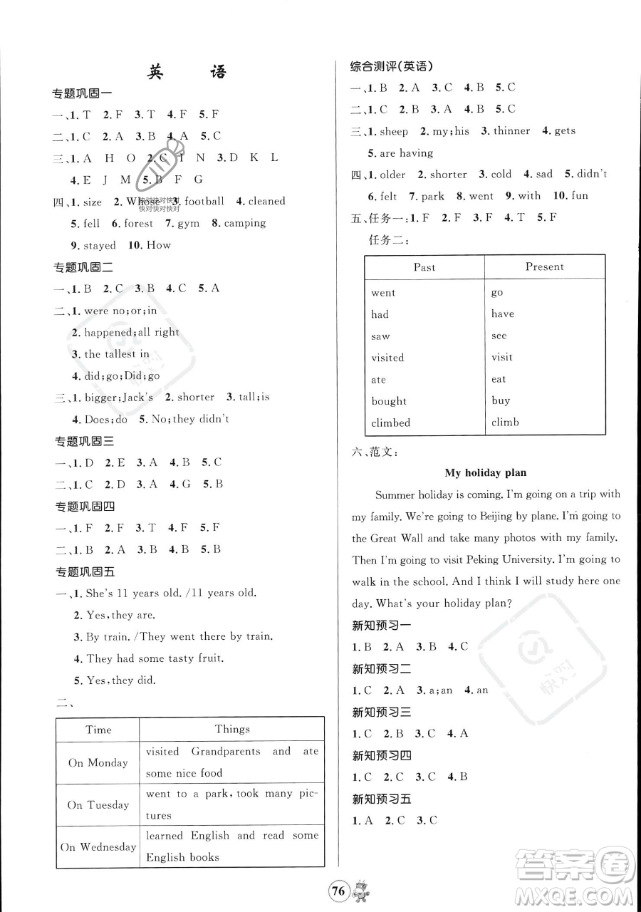 江西科學技術(shù)出版社2023趣味暑假六年級合訂本通用版參考答案