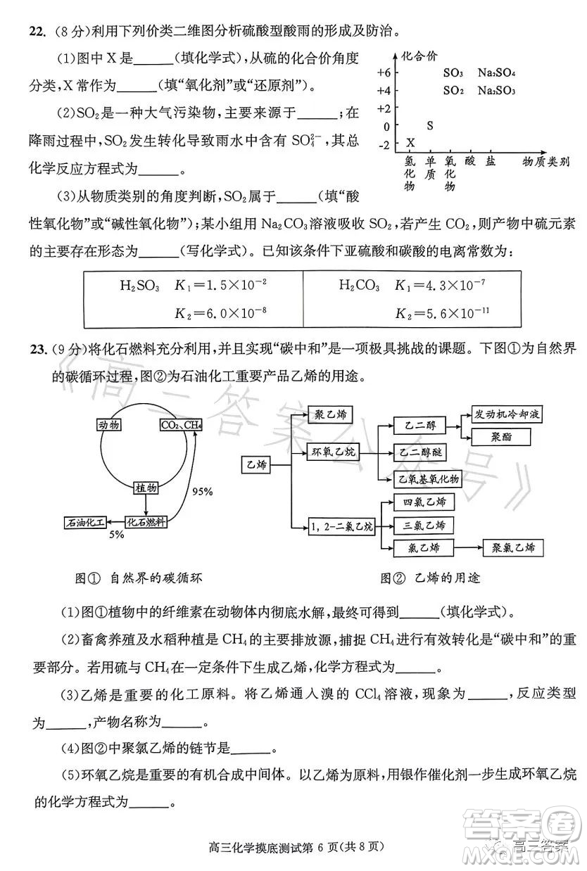 成都市2021級(jí)高中畢業(yè)班摸底測(cè)試化學(xué)試卷答案