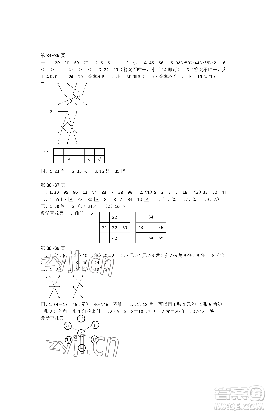 江蘇鳳凰教育出版社2023快樂暑假一年級(jí)數(shù)學(xué)蘇教版參考答案