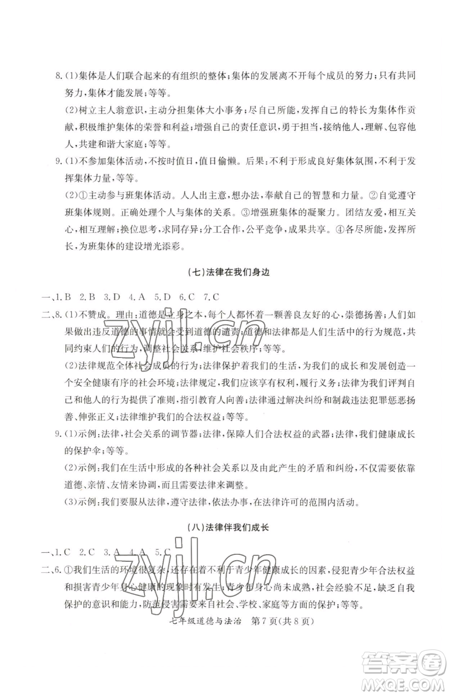 延邊教育出版社2023暑假作業(yè)七年級(jí)合訂本A版河南專版參考答案