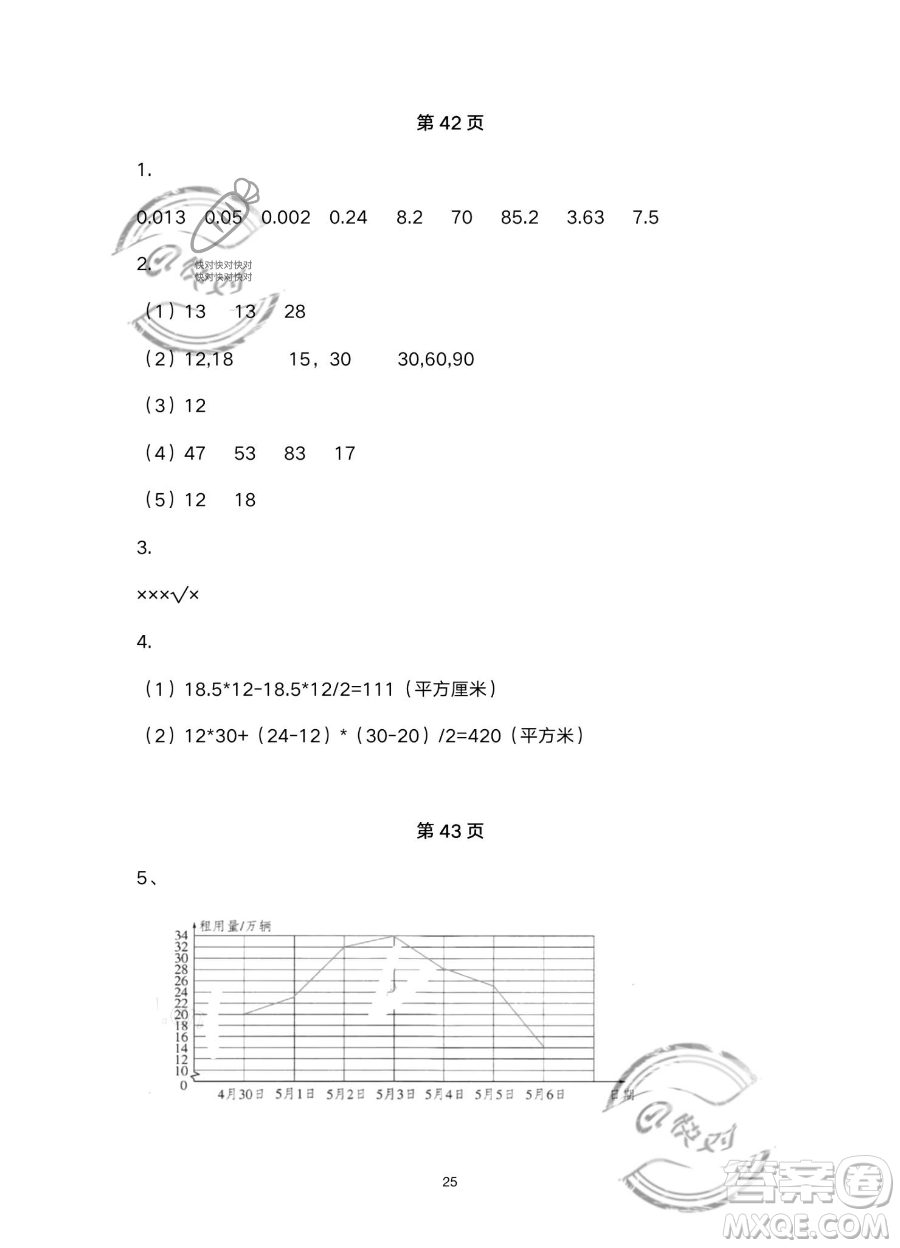 浙江教育出版社2023暑假作業(yè)本五年級(jí)合訂本R版參考答案