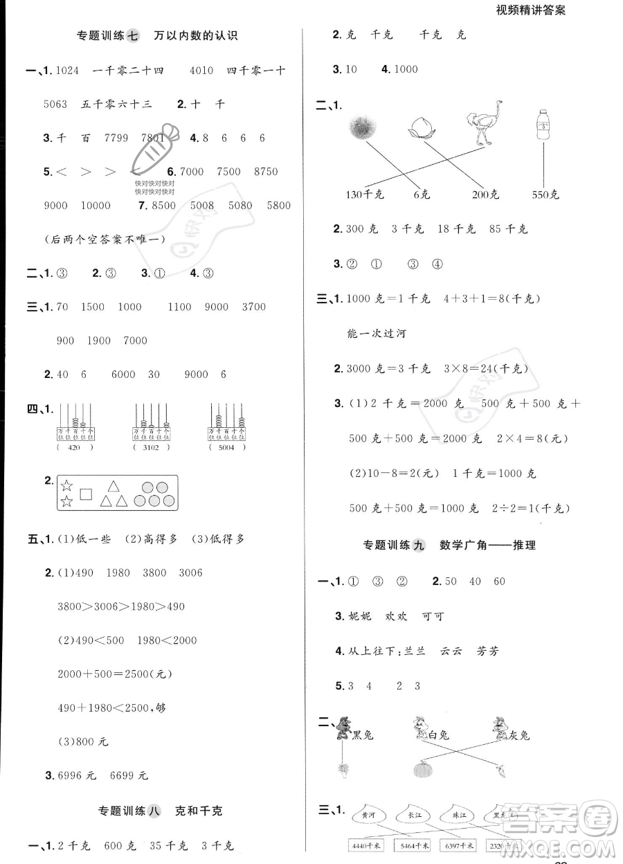 江西教育出版社2023陽光同學(xué)暑假銜接2升3數(shù)學(xué)人教版答案