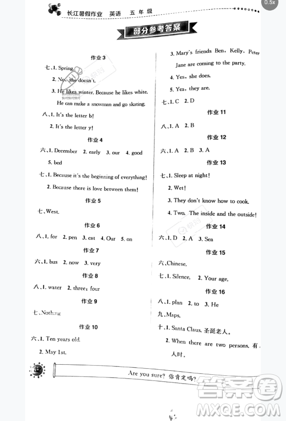 崇文書局2023年長江暑假作業(yè)五年級英語通用版答案