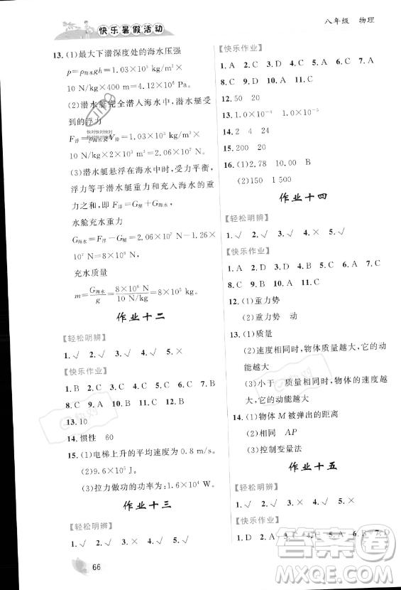 內(nèi)蒙古人民出版社2023年快樂(lè)暑假活動(dòng)八年級(jí)物理通用版答案