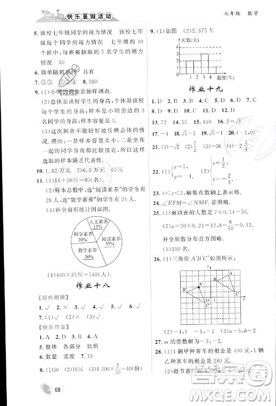 內(nèi)蒙古人民出版社2023年快樂暑假活動七年級數(shù)學(xué)通用版答案