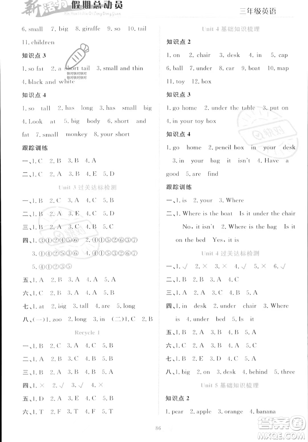 甘肅文化出版社2023年新活力暑假總動員三年級英語通用版答案