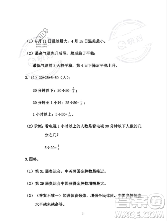 安徽少年兒童出版社2023年暑假作業(yè)五年級(jí)數(shù)學(xué)人教版答案