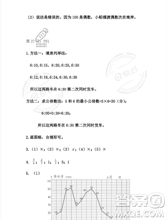 安徽少年兒童出版社2023年暑假作業(yè)五年級(jí)數(shù)學(xué)人教版答案