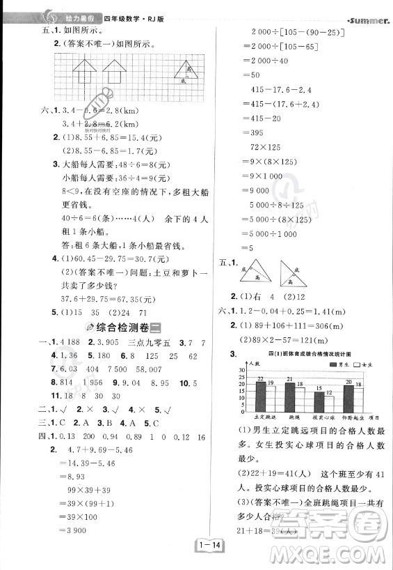 江西美術(shù)出版社2023年給力暑假四年級數(shù)學(xué)人教版答案