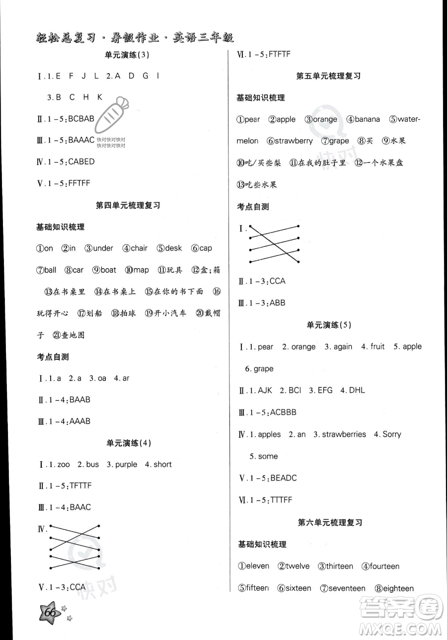 河北科學(xué)技術(shù)出版社2023年輕松總復(fù)習(xí)暑假作業(yè)三年級(jí)英語(yǔ)人教PEP版答案