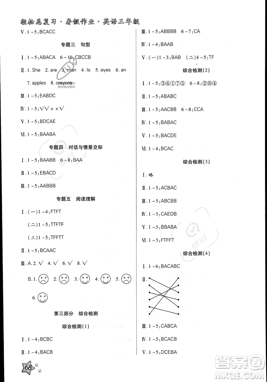 河北科學(xué)技術(shù)出版社2023年輕松總復(fù)習(xí)暑假作業(yè)三年級(jí)英語(yǔ)人教PEP版答案