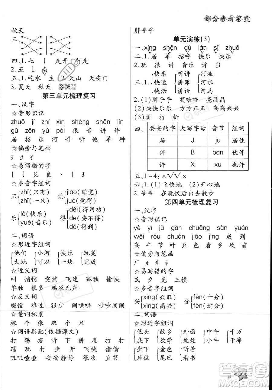 河北科學(xué)技術(shù)出版社2023年輕松總復(fù)習(xí)60天一年級語文通用版答案