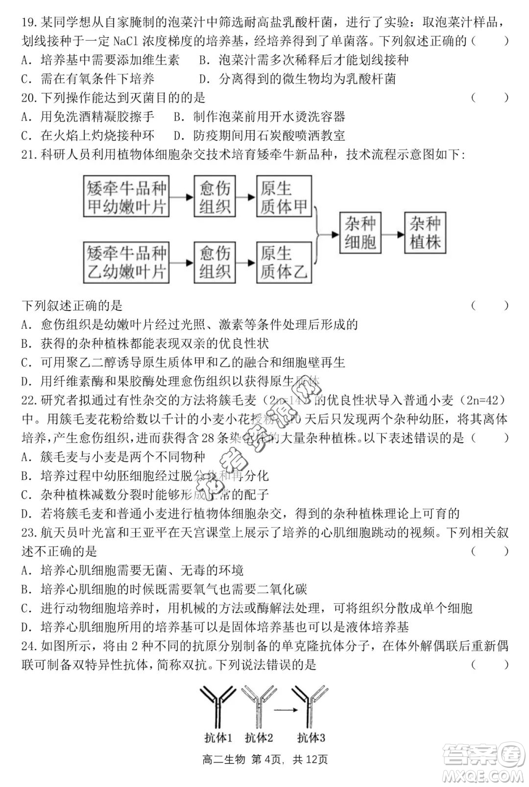 哈三中2022—2023學(xué)年高二下學(xué)期期末考試生物試卷答案