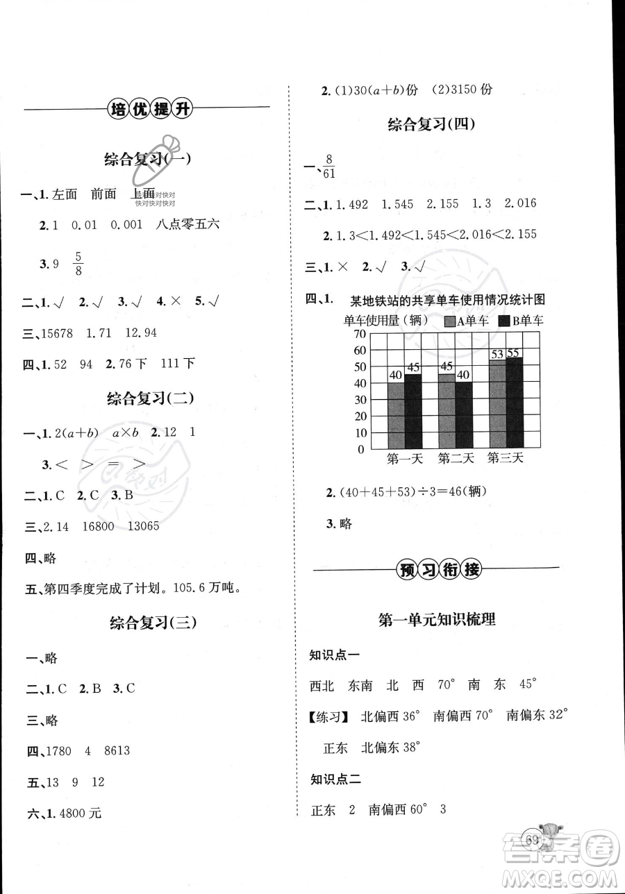 河北少年兒童出版社2023桂壯紅皮書暑假天地四年級數(shù)學冀教版答案