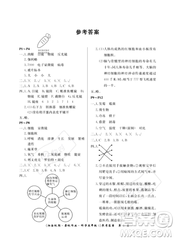 湖南大學出版社2023湘岳假期暑假作業(yè)五年級科學通用版答案