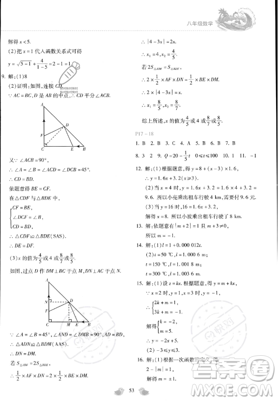 河北少年兒童出版社2023年世超金典暑假樂園八年級(jí)數(shù)學(xué)通用版答案