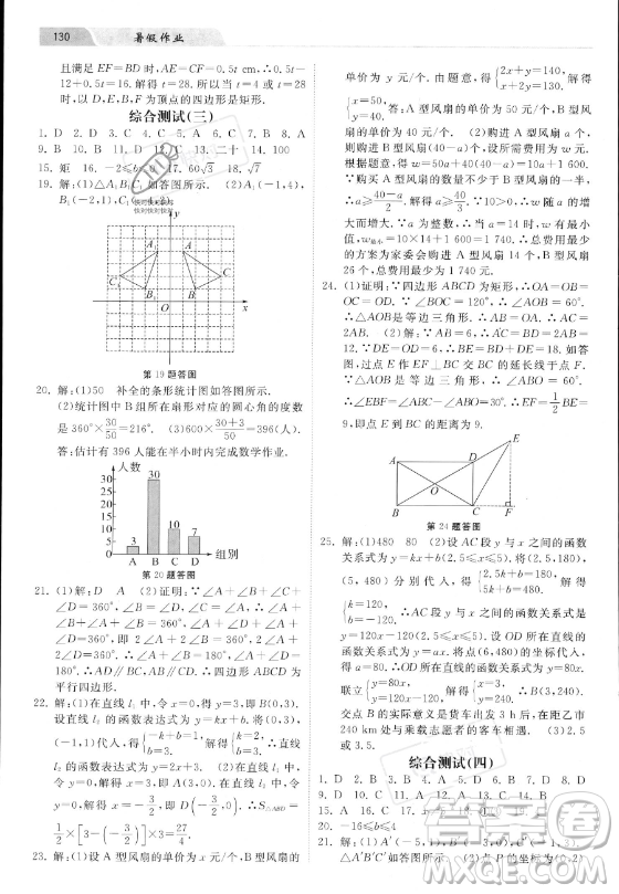 河北美術(shù)出版社2023年暑假作業(yè)八年級(jí)數(shù)學(xué)冀教版答案