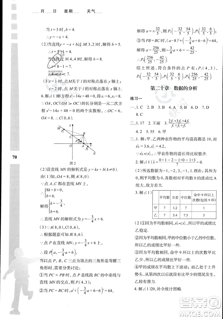 陜西人民教育出版社2023年暑假作業(yè)與生活八年級數(shù)學A版答案