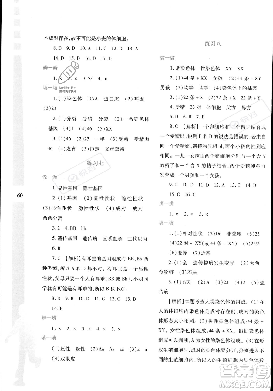 陜西人民教育出版社2023年暑假作業(yè)與生活八年級生物A版答案