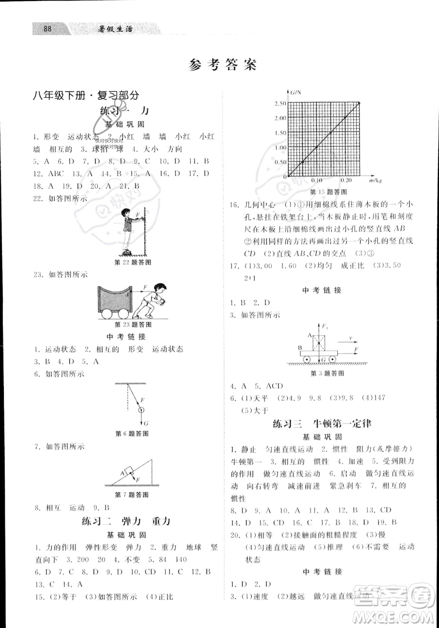 河北美術(shù)出版社2023年暑假生活八年級(jí)物理通用版答案