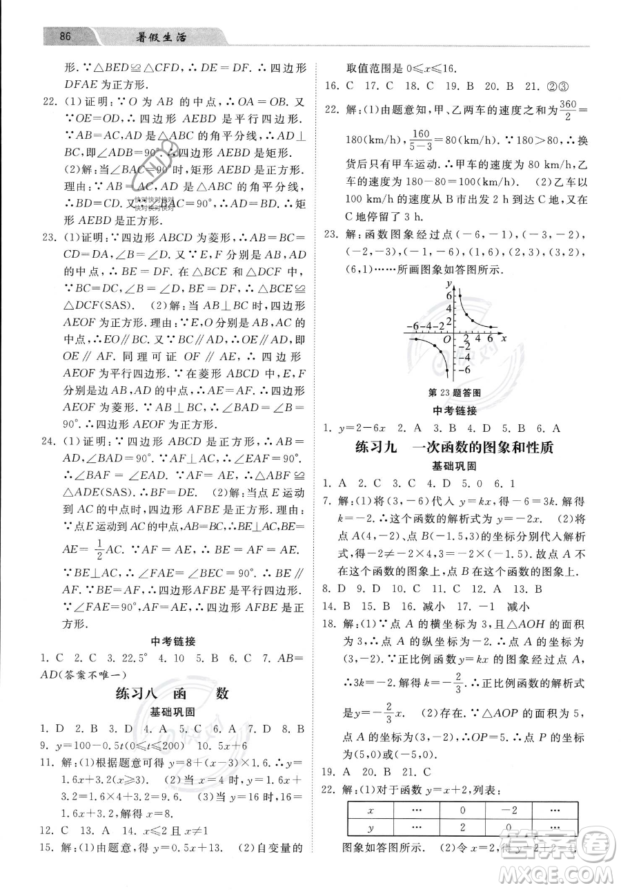 河北美術(shù)出版社2023年暑假生活八年級數(shù)學(xué)通用版答案