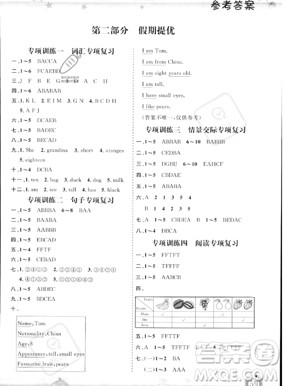 山東出版?zhèn)髅焦煞萦邢薰?023年暑假生活指導(dǎo)三年級(jí)英語(yǔ)課標(biāo)版答案