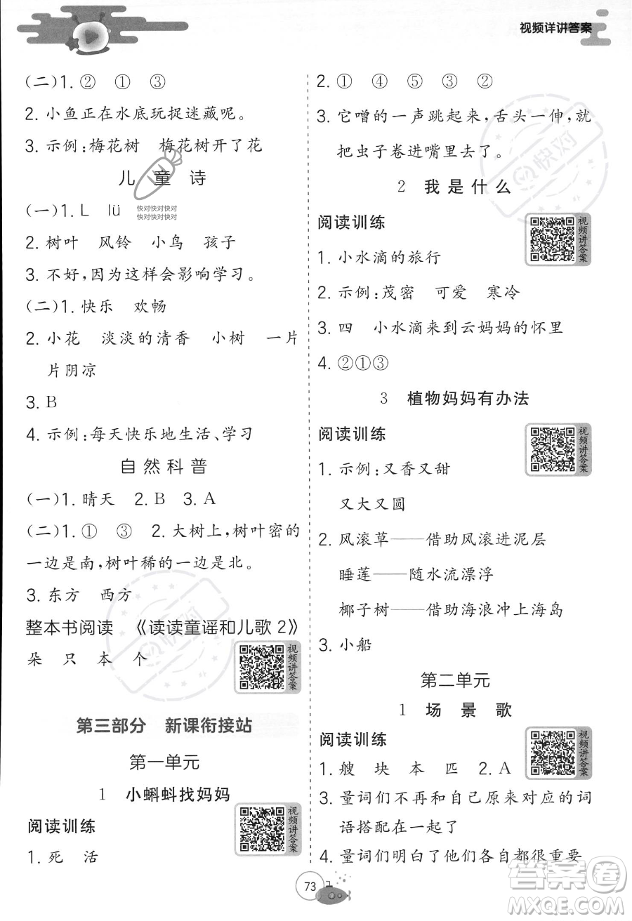 江蘇人民出版社2023年實(shí)驗(yàn)班提優(yōu)訓(xùn)練暑假銜接一升二年級(jí)語(yǔ)文人教版答案