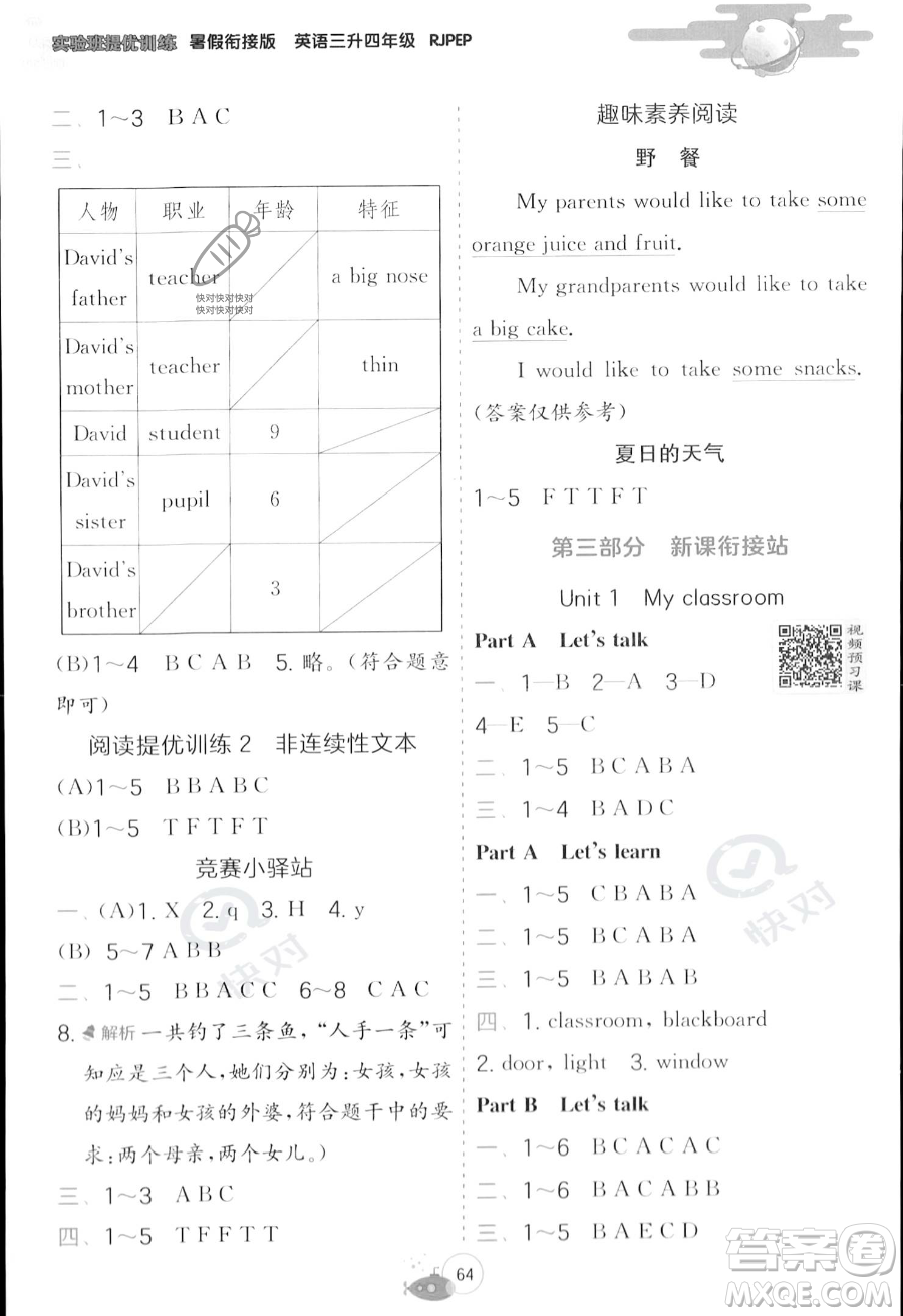 江蘇人民出版社2023年實(shí)驗(yàn)班提優(yōu)訓(xùn)練暑假銜接三升四年級(jí)英語(yǔ)人教PEP版答案