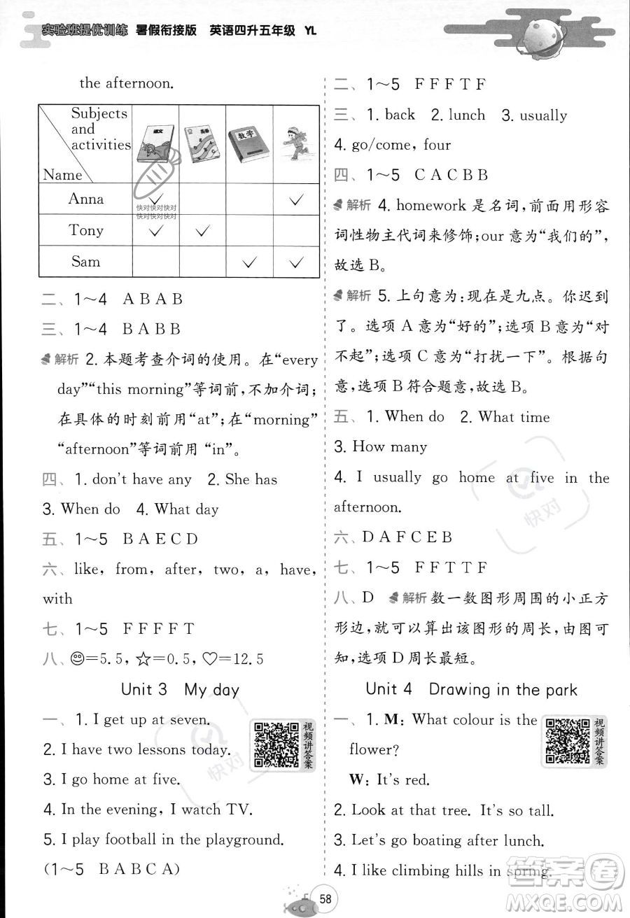 江蘇人民出版社2023年實驗班提優(yōu)訓(xùn)練暑假銜接四升五年級英語譯林版答案