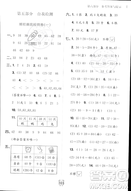 江蘇鳳凰美術(shù)出版社2023年超能學(xué)典暑假銜接優(yōu)學(xué)練一升二年級數(shù)學(xué)江蘇版答案