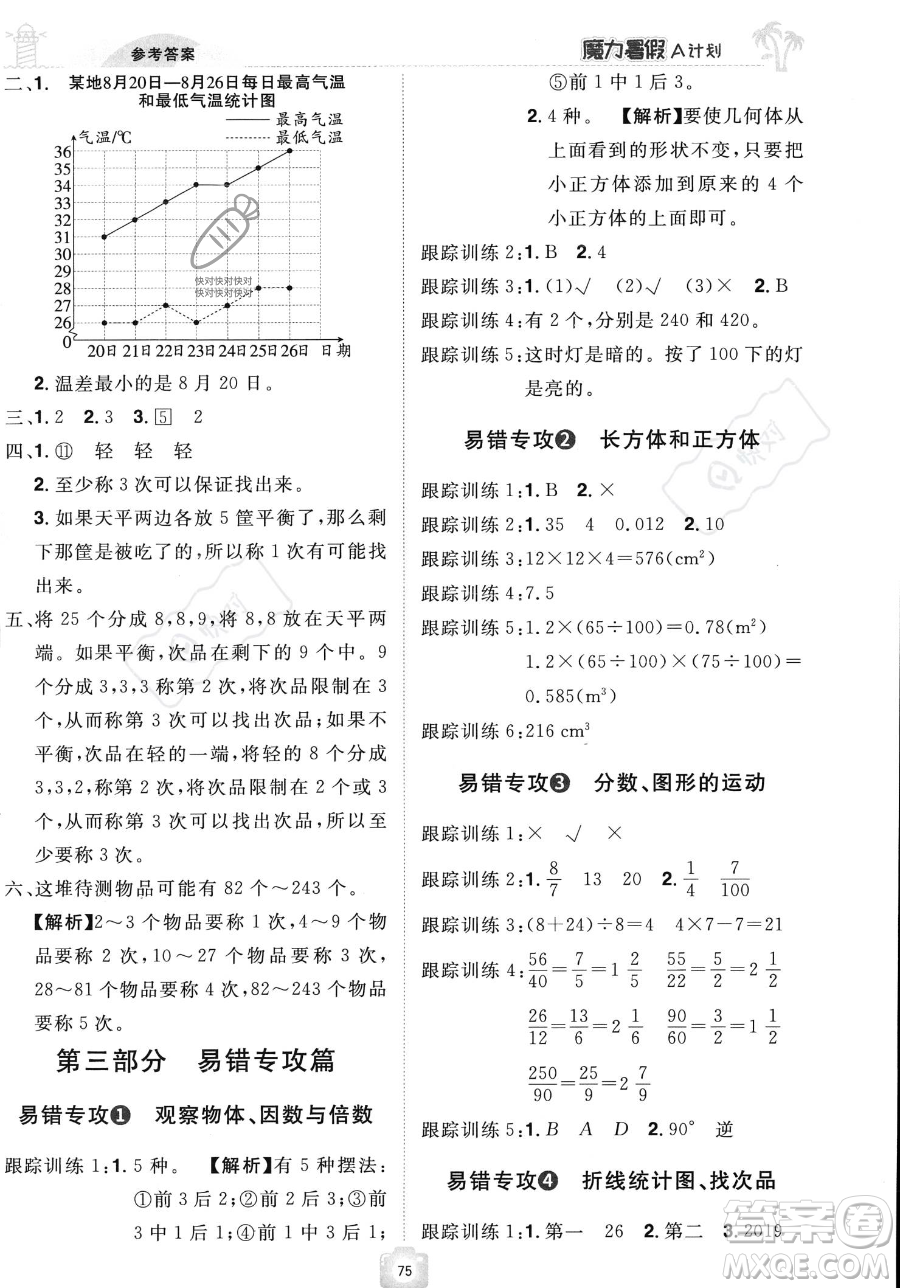 江西美術出版社2023年魔力暑假A計劃五年級數(shù)學人教版答案