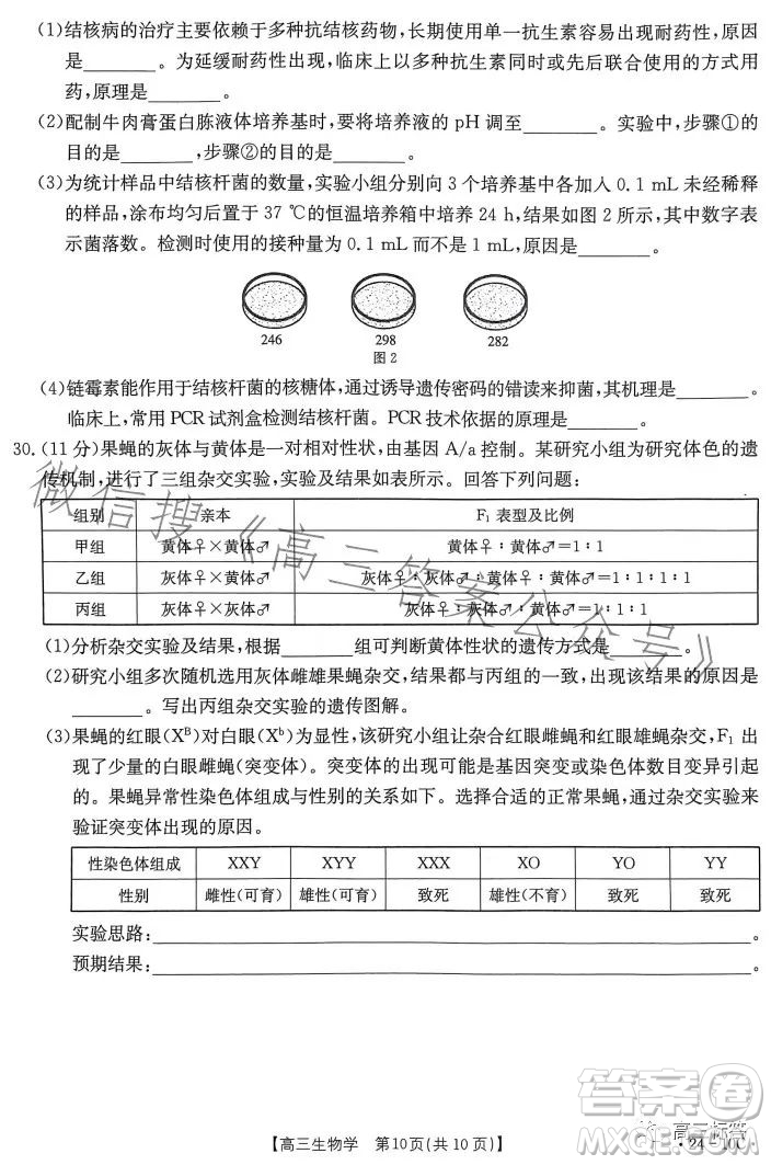 2024屆河南省金太陽高三名校聯(lián)考入學(xué)摸底考試生物試卷答案